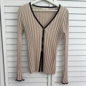 ILLA ILLA Ribbed Knit Cardigan with Black Accents